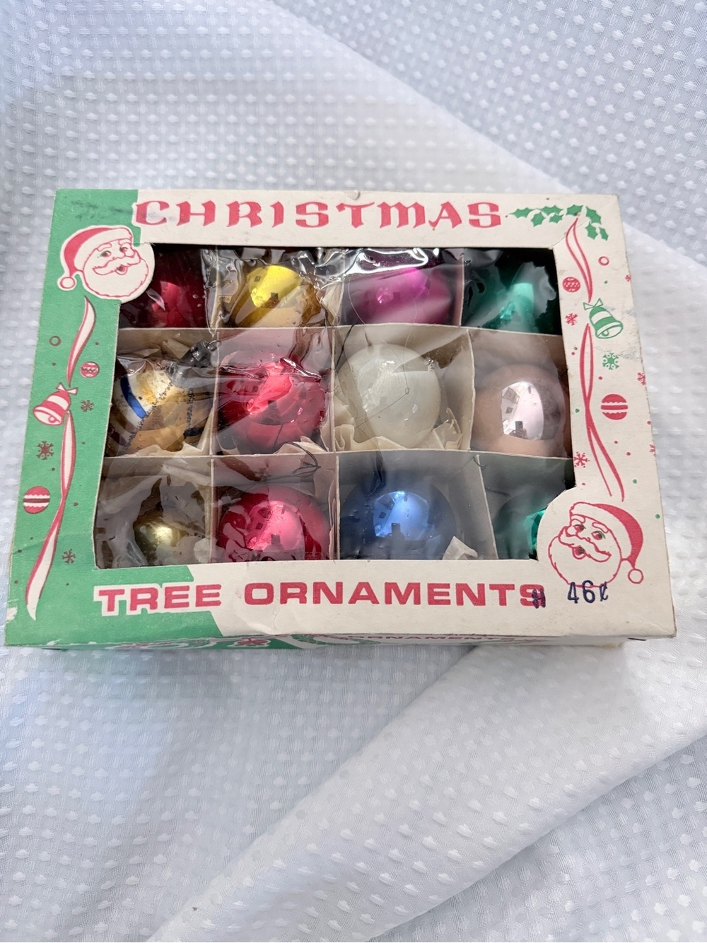 Vintage Miniature Glass Christmas Tree Ornaments Set of 12 in Original Box